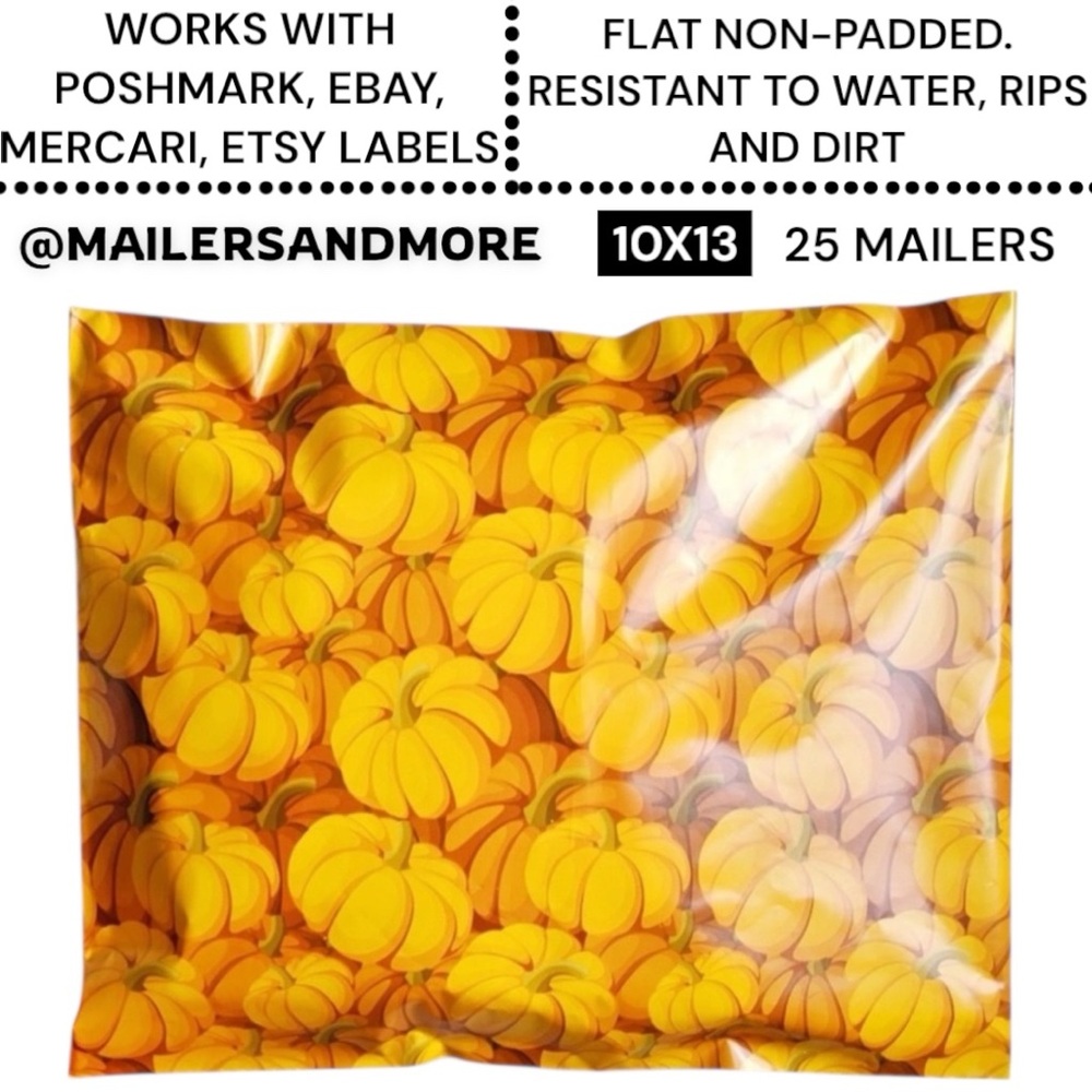 25 10X13 Poly Mailers Pumpkin, Shipping Envelopes Bags PRICE IS FIRM Fall - Picture 3 of 11